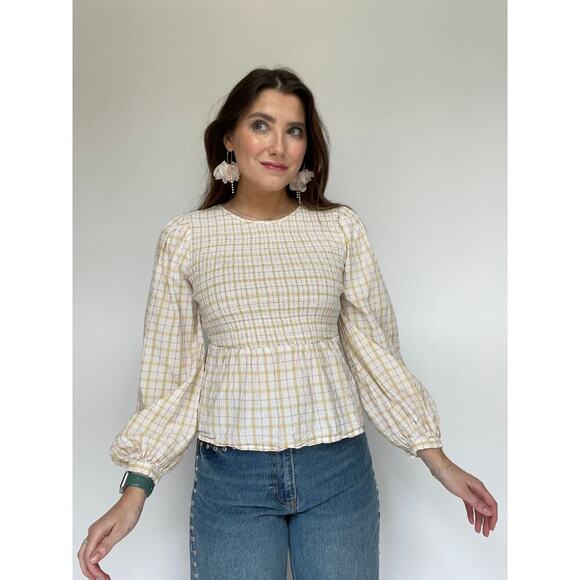 Universal Threads Yellow Plaid Shirred Top - Size Small - Picture 1 of 8